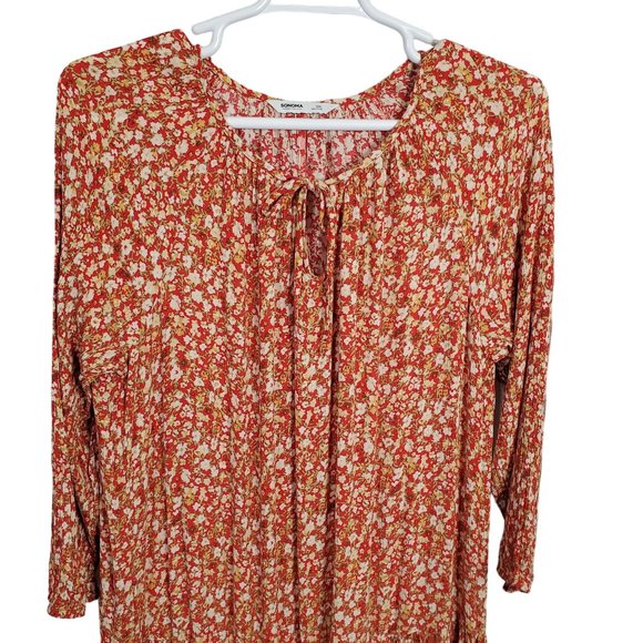 Sonoma Size XXL Dress Long Tiered Crinkle Flowy Floral Keyhole Full Hem Pullover - Picture 7 of 14